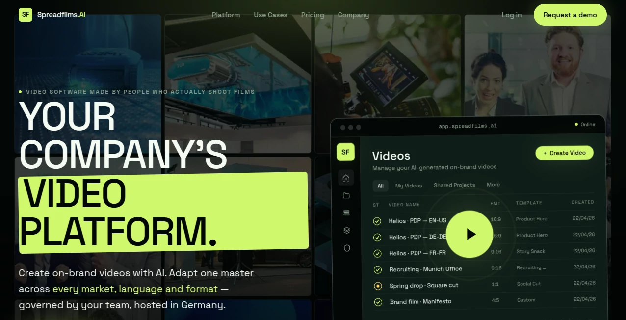 Screenshot of Spreadfilms AI – An AI tool in the ,AI Content Generator ,AI Social Media Assistant ,Video  category, showcasing its interface and key features.