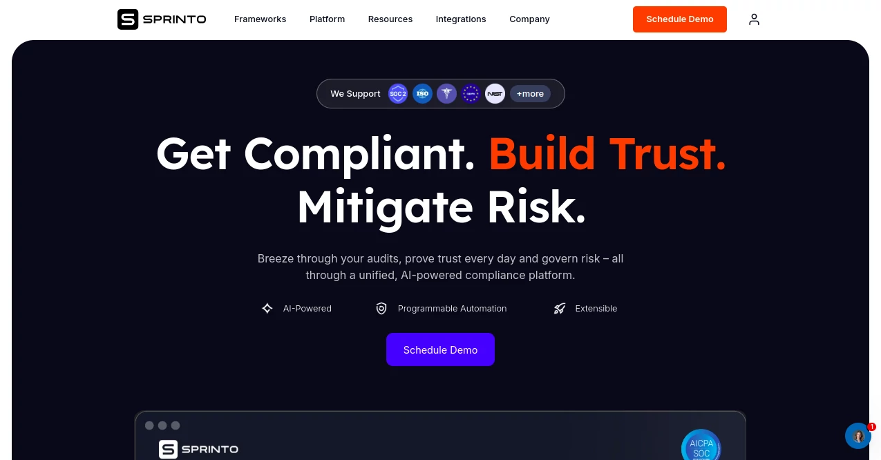 Screenshot of Sprinto AI – An AI tool in the ,AI Documents Assistant ,AI Task Management ,AI Contract Management ,AI Legal Assistant  category, showcasing its interface and key features.