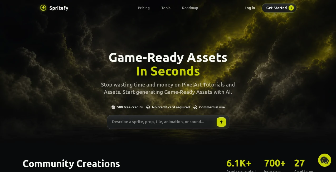 Screenshot of Spritefy – An AI tool in the ,AI Image to Image ,AI Art Generator ,AI Design Generator ,AI Game  category, showcasing its interface and key features.