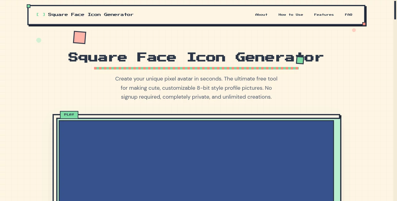Screenshot of square face icon generator – An AI tool in the ,AI Avatar Generator ,Photo & Image Editor ,AI Design Generator ,AI Profile Picture Generator  category, showcasing its interface and key features.