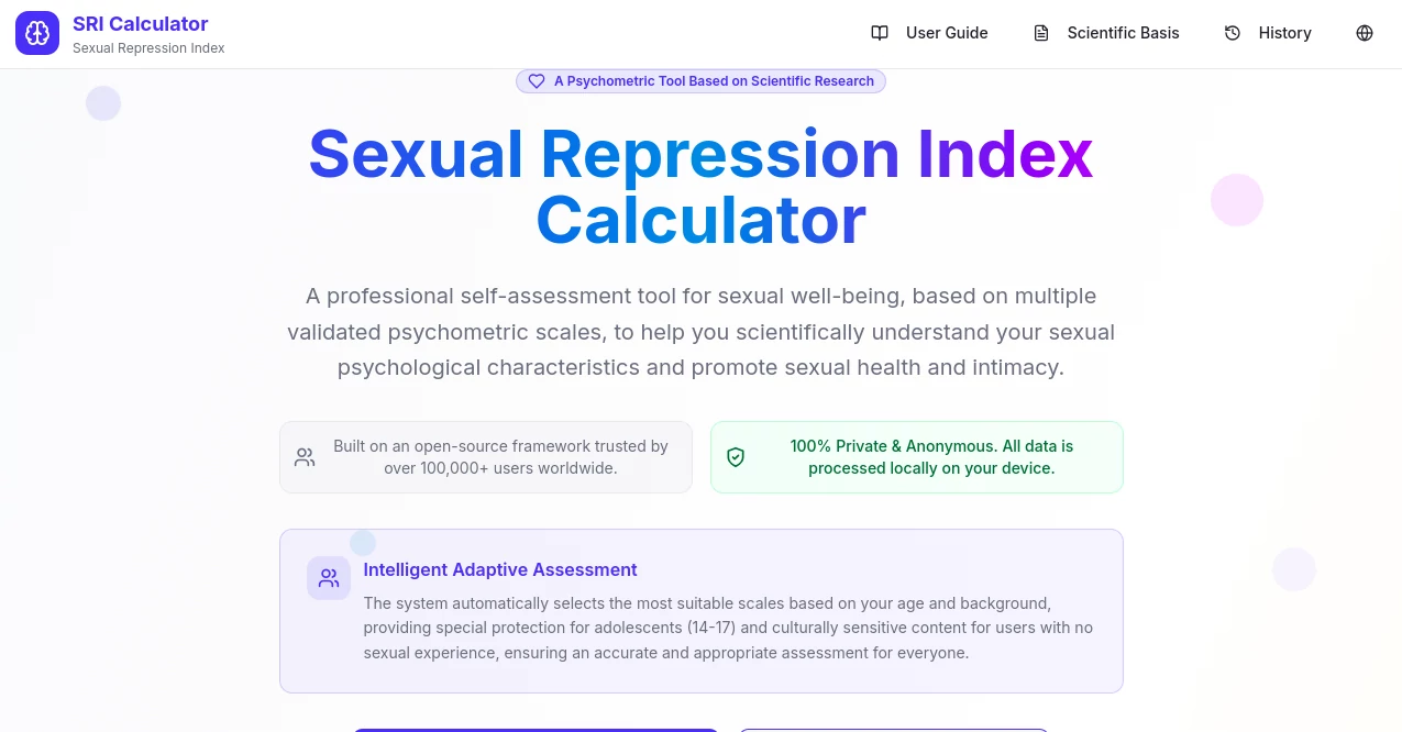 Screenshot of Sexual Repression Index Calculator – An AI tool in the ,AI Quizzes ,AI Mental Health ,AI Coaching  category, showcasing its interface and key features.