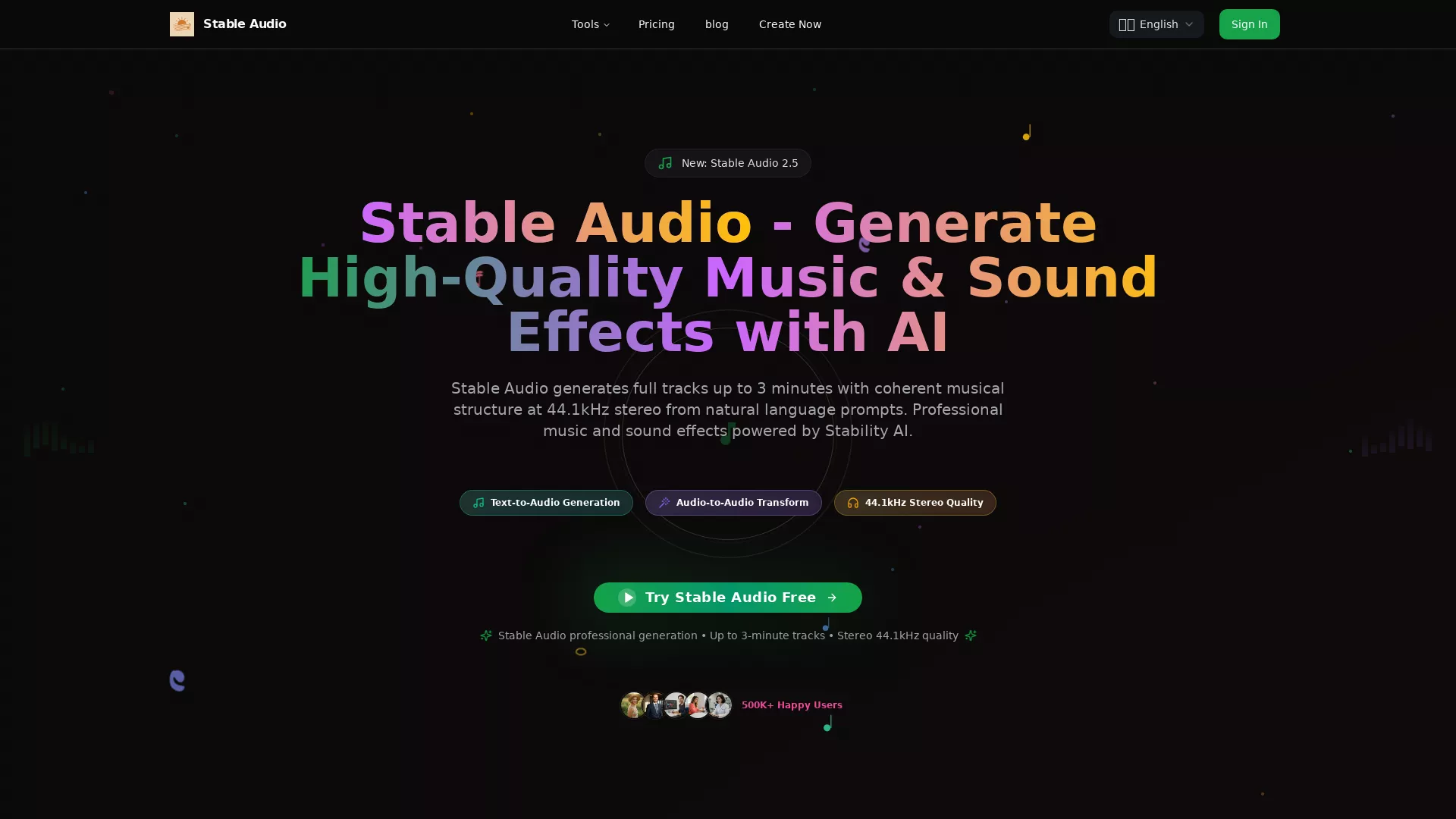 Screenshot of Stable Audio – An AI tool in the ,AI Voice Changer ,AI Text to Music ,AI Audio Enhancer ,AI Music Generator  category, showcasing its interface and key features.