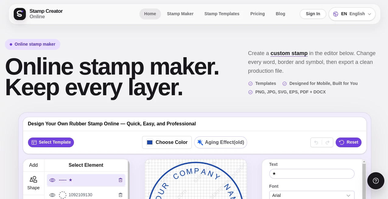 Screenshot of Online stamp maker. – An AI tool in the ,Image  category, showcasing its interface and key features.
