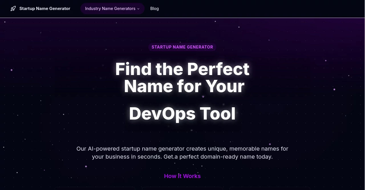 Screenshot of Startup Name Generator – An AI tool in the ,AI Fun Tools ,AI Content Generator ,AI Business Ideas Generator ,Other  category, showcasing its interface and key features.