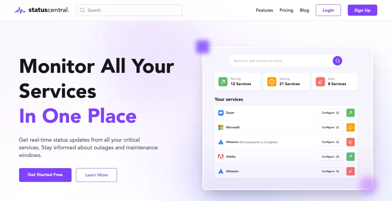 Screenshot of Status Central – An AI tool in the ,AI Productivity Tools ,AI Analytics Assistant ,AI Developer Tools  category, showcasing its interface and key features.