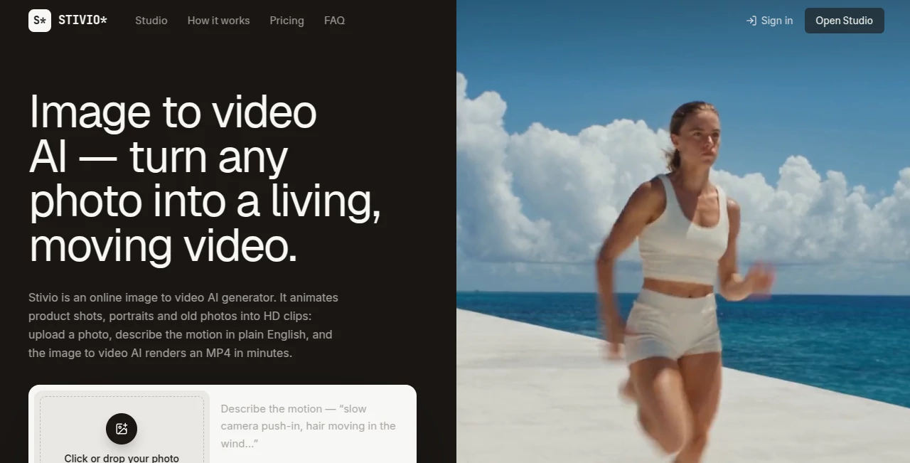 Screenshot of STIVIO – An AI tool in the ,Marketing ,AI Image to Video ,AI Video Generator  category, showcasing its interface and key features.