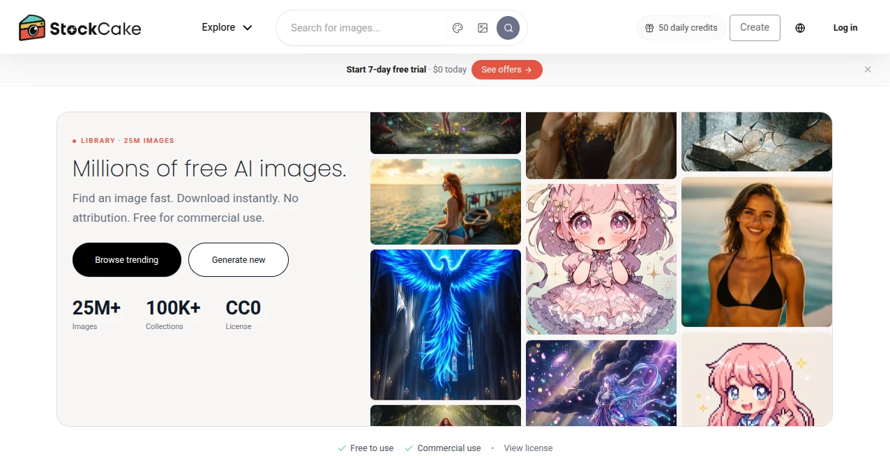 Screenshot of StockCake – An AI tool in the ,AI Photo & Image Generator ,AI Background Generator ,AI Photography ,AI Image Recognition  category, showcasing its interface and key features.