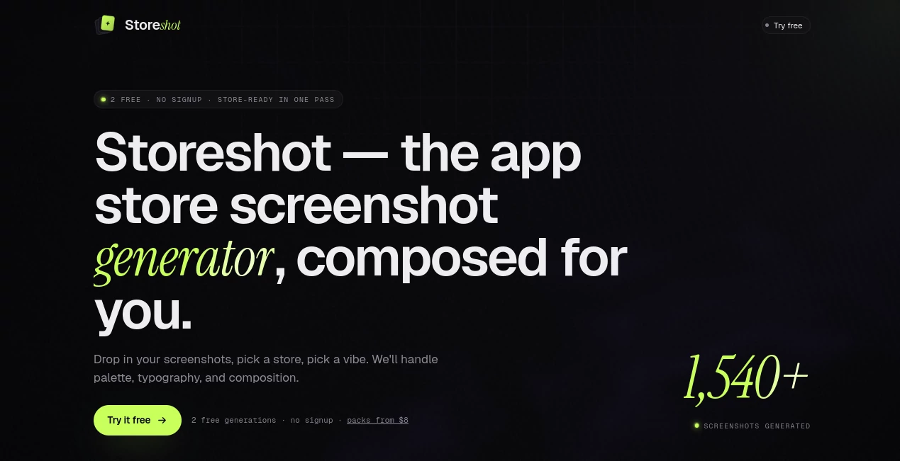 Screenshot of Storeshot – An AI tool in the ,AI Developer Tools ,Marketing  category, showcasing its interface and key features.