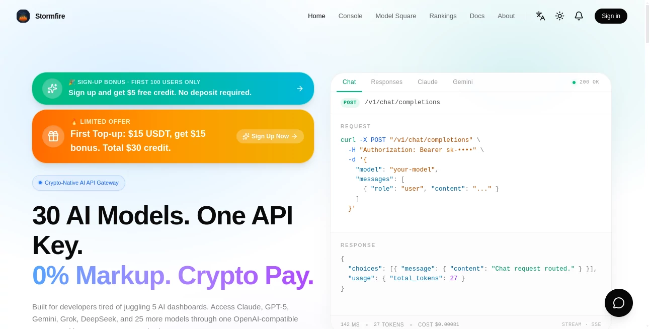 Screenshot of Stormfire AI – An AI tool in the ,AI App Builder ,AI No-Code & Low-Code ,AI Code Generator ,AI Developer Tools  category, showcasing its interface and key features.
