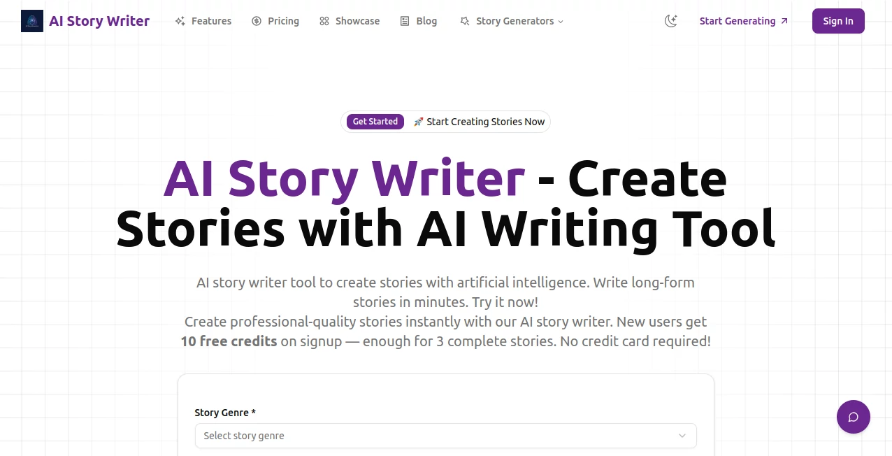 Screenshot of AI Story Generator | Create Stories from Prompts Instantly – An AI tool in the ,AI Story Writing ,AI Creative Writing ,AI Content Generator ,AI Novel  category, showcasing its interface and key features.