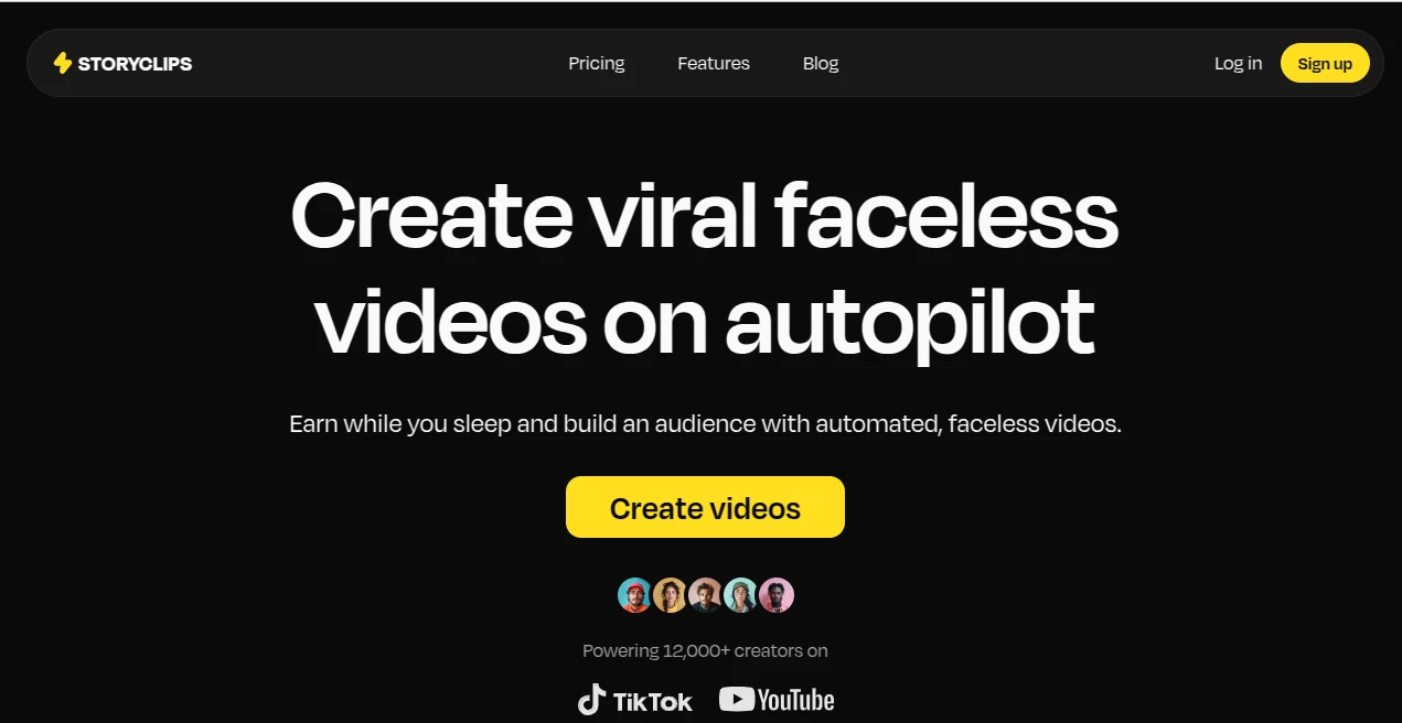 Screenshot of StoryClips – An AI tool in the ,AI Text to Video ,AI Video Generator ,AI Short Clips Generator ,AI YouTube Assistant  category, showcasing its interface and key features.