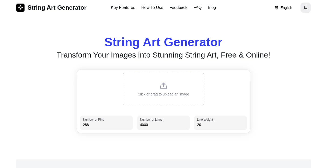 Screenshot of String Art Generator – An AI tool in the ,AI Photo & Image Generator ,AI Art Generator ,AI Design Generator ,Design & Art  category, showcasing its interface and key features.