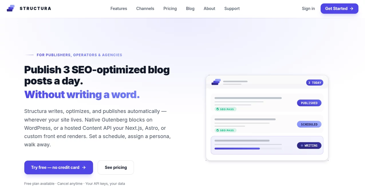 Screenshot of Structura – An AI tool in the ,AI Workflow Management ,AI Blog Writer ,AI Content Generator ,AI SEO Assistant  category, showcasing its interface and key features.