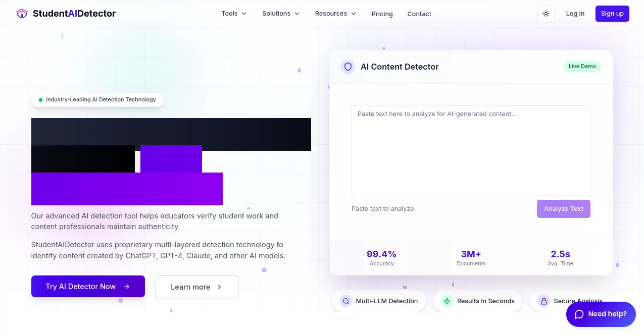 Screenshot of StudentAI Detector – An AI tool in the ,AI Content Generator  category, showcasing its interface and key features.