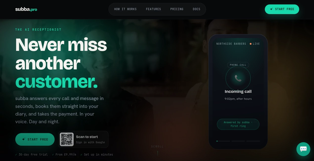 Screenshot of subba – An AI tool in the ,AI Reply Assistant ,AI Lead Generation ,AI Scheduling ,Chatbot  category, showcasing its interface and key features.
