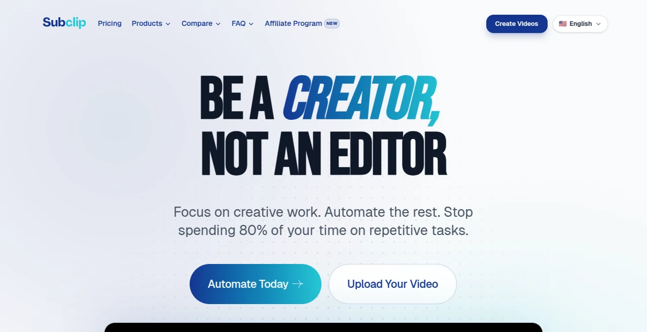 Screenshot of Subclip – An AI tool in the ,AI Video Generator ,AI Video Editor ,AI Captions or Subtitle  category, showcasing its interface and key features.