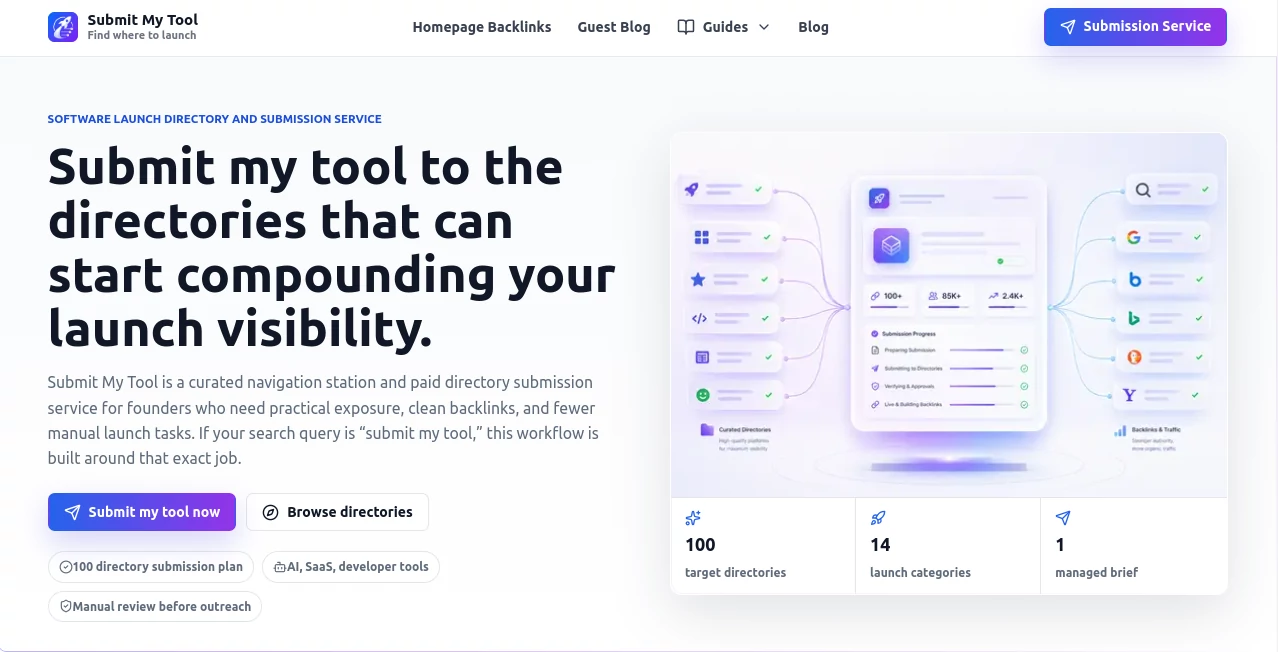 Screenshot of submit my tool – An AI tool in the ,AI Tools Directory  category, showcasing its interface and key features.