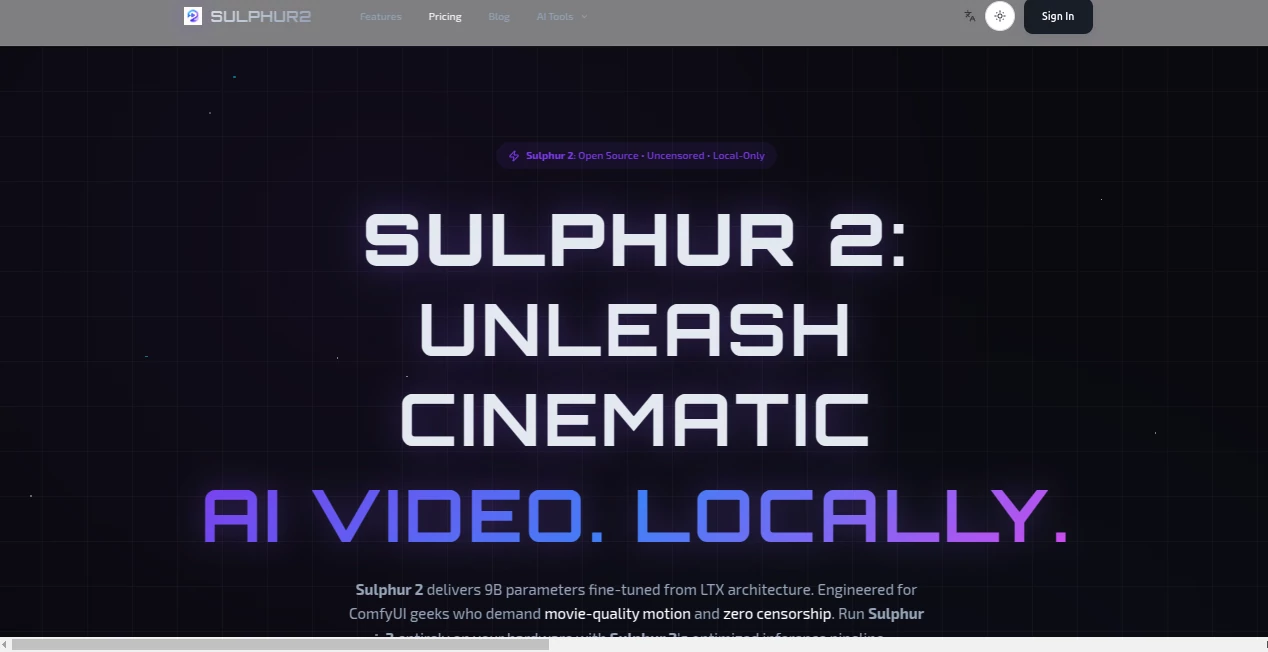 Screenshot of sulphur 2 – An AI tool in the ,AI Image to Video ,AI Video Generator ,AI Text to Video  category, showcasing its interface and key features.