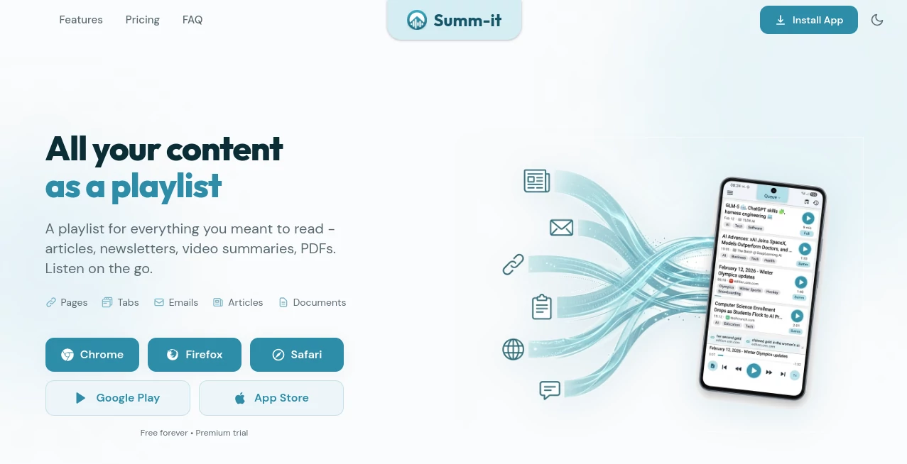 Screenshot of Summ-it – An AI tool in the ,AI Summarizer ,AI Transcription ,AI Text to Speech ,AI Productivity Tools  category, showcasing its interface and key features.