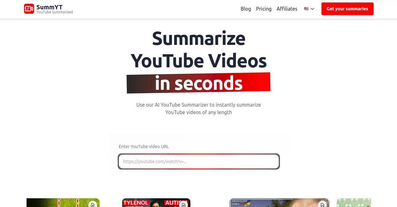 Screenshot of SummYT – An AI tool in the ,AI Content Generator ,AI Summarizer ,AI Video Enhancer ,AI Transcription  category, showcasing its interface and key features.