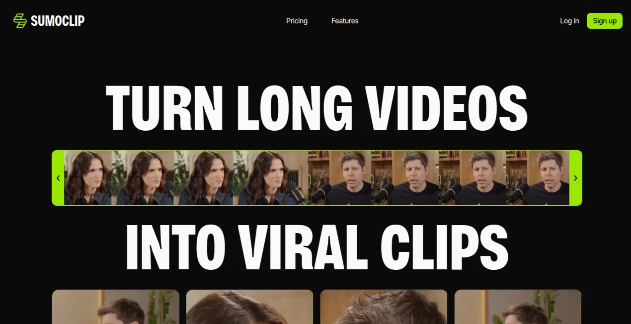 Screenshot of Sumoclip – An AI tool in the ,AI Video Editor ,AI Video Generator ,AI Short Clips Generator ,AI YouTube Assistant  category, showcasing its interface and key features.