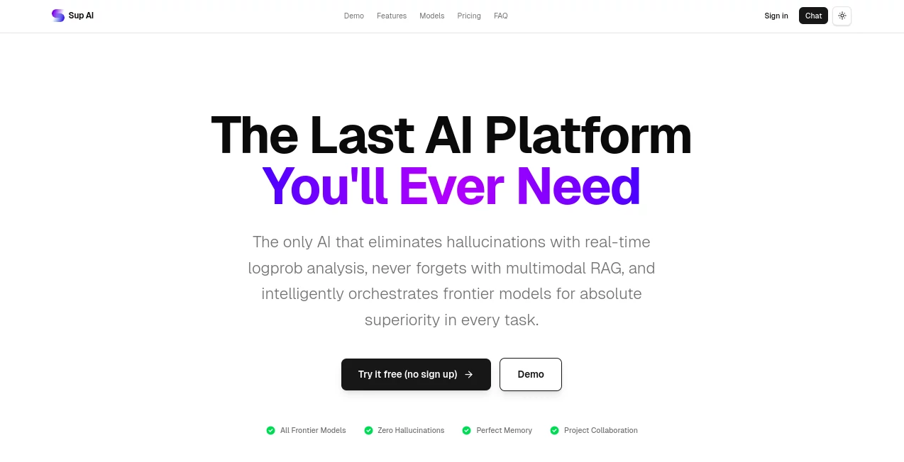 Screenshot of Sup AI – An AI tool in the ,AI Content Generator ,AI Developer Tools ,AI Research Tool ,AI Chatbot  category, showcasing its interface and key features.