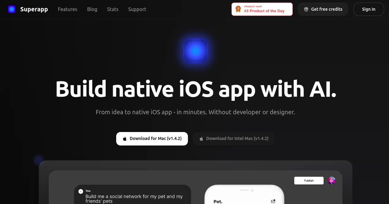Screenshot of Superapp – An AI tool in the ,AI Website Builder ,AI App Builder ,AI No-Code & Low-Code ,AI Developer Tools  category, showcasing its interface and key features.