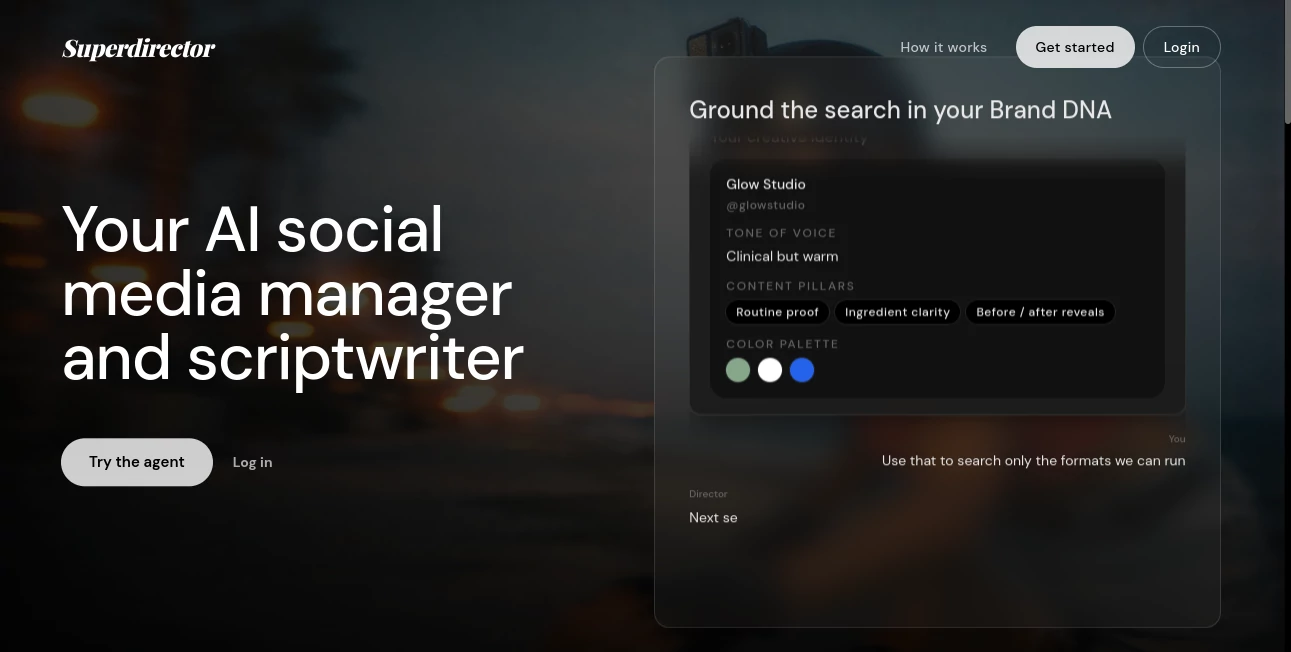 Screenshot of Superdirector – An AI tool in the ,AI Video Generator ,AI Social Media Assistant ,AI Ad Creative Assistant ,AI Marketing Plan Generator  category, showcasing its interface and key features.