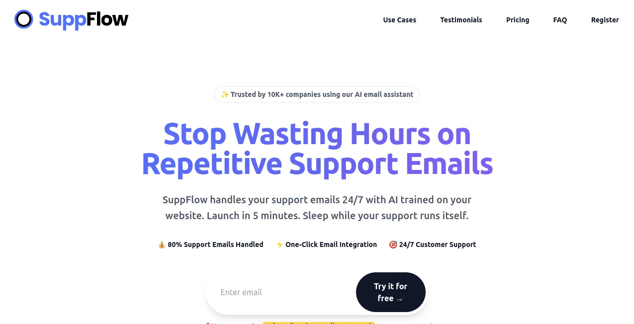 Screenshot of SuppFlow – An AI tool in the ,AI E-commerce Assistant ,AI Customer Service Assistant ,AI Email Assistant ,AI Email Generator  category, showcasing its interface and key features.