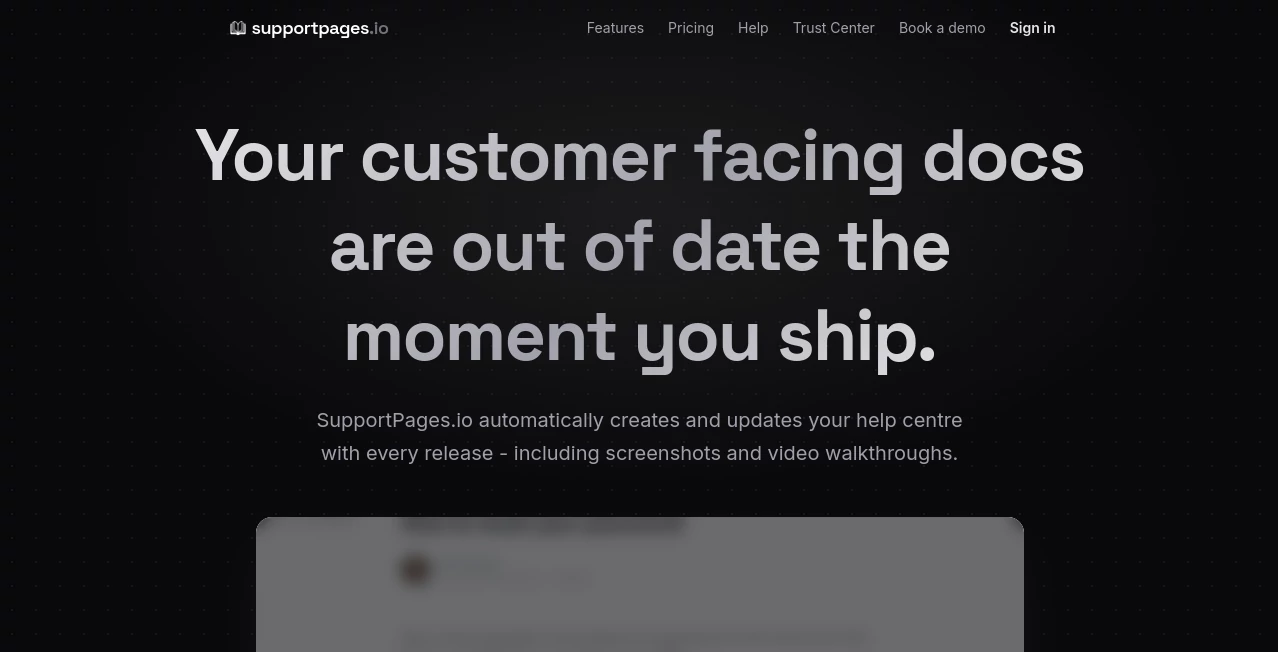 Screenshot of SupportPages – An AI tool in the ,AI Customer Service Assistant ,AI Productivity Tools ,AI Team Collaboration ,AI Documents Assistant  category, showcasing its interface and key features.