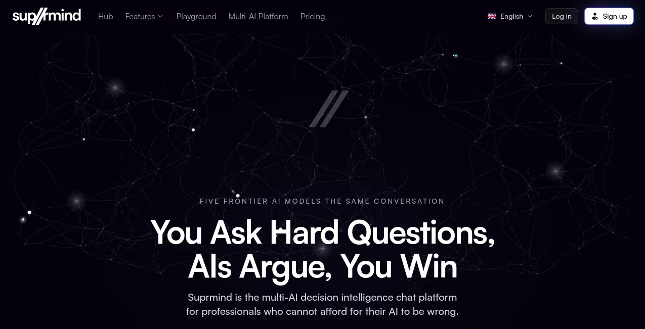 Screenshot of Suprmind – An AI tool in the ,AI Documents Assistant ,AI Research Tool ,AI Content Detector ,AI Consulting Assistant  category, showcasing its interface and key features.