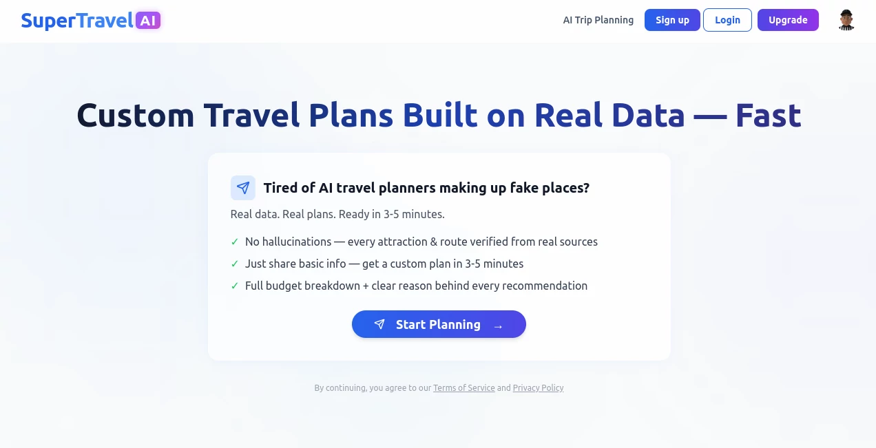 Screenshot of Super Travel AI – An AI tool in the ,AI Life Assistant ,AI Trip Planner  category, showcasing its interface and key features.