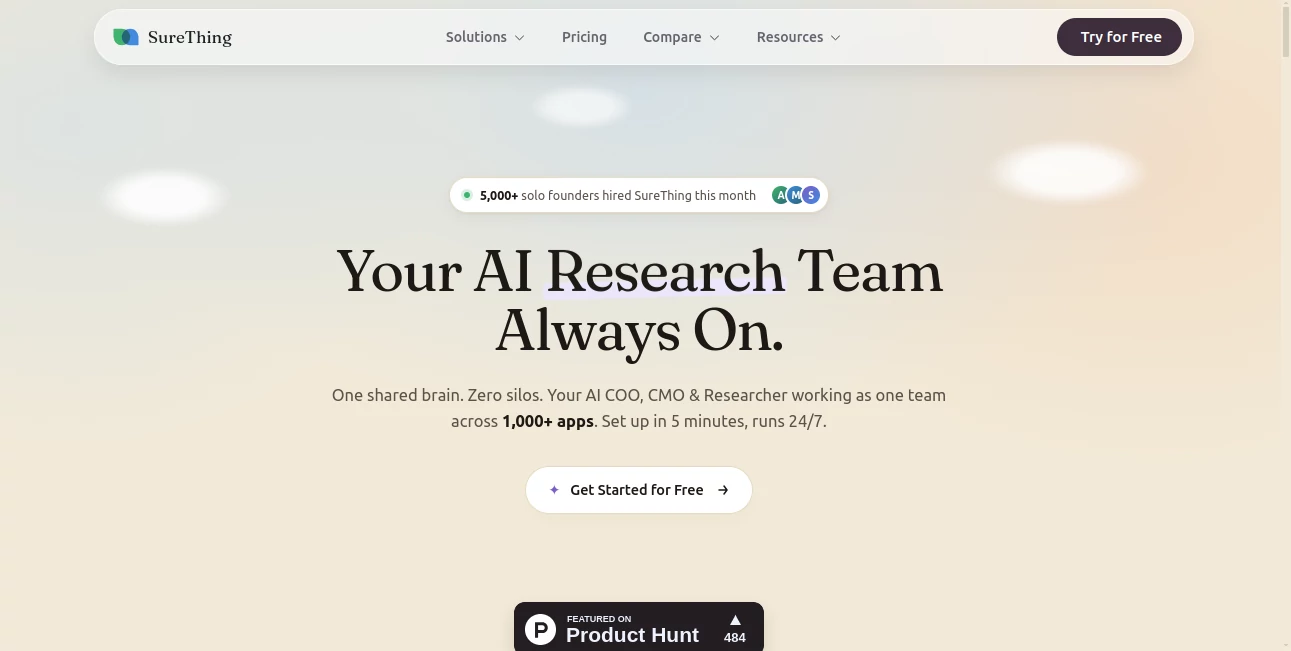 Screenshot of SureThing – An AI tool in the ,AI Business Ideas Generator ,AI Productivity Tools ,AI Team Collaboration ,AI Workflow Management  category, showcasing its interface and key features.