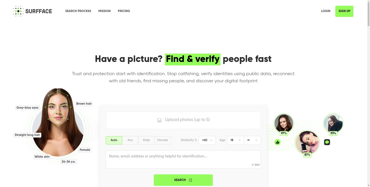 Screenshot of Surfface – An AI tool in the ,AI Image Recognition ,AI Search Engine ,AI Research Tool  category, showcasing its interface and key features.