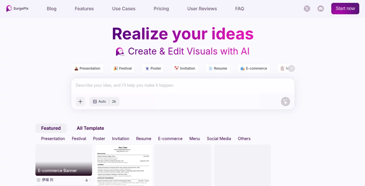 Screenshot of SurgePix – An AI tool in the ,Photo & Image Editor ,AI Art Generator ,AI Design Generator ,AI Image to Image  category, showcasing its interface and key features.