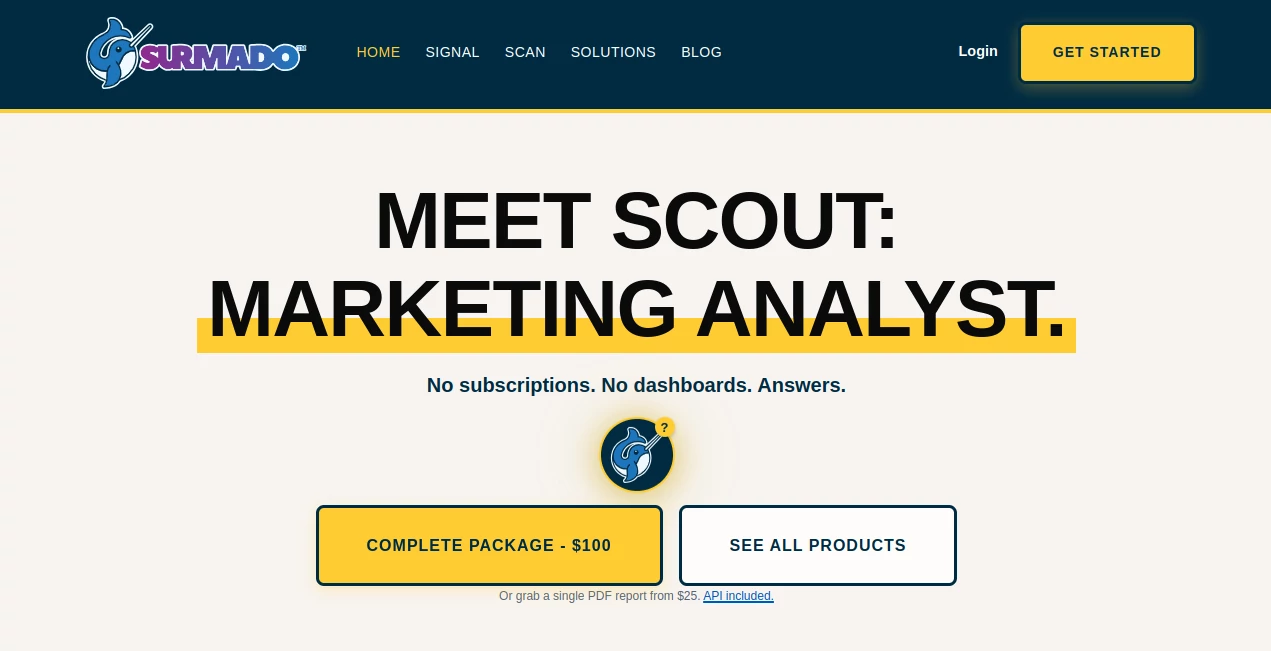 Screenshot of Surmado – An AI tool in the ,AI Research Tool ,AI Analytics Assistant ,AI SEO Assistant ,AI Marketing Plan Generator  category, showcasing its interface and key features.