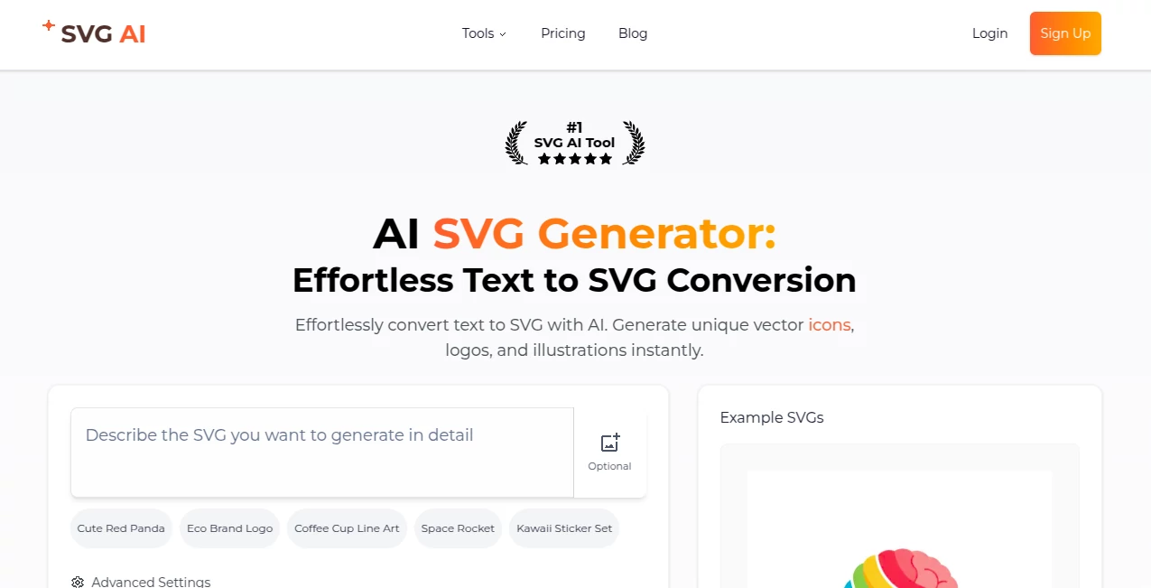 Screenshot of SVGAI – An AI tool in the ,AI Icon Generator ,AI Logo Generator ,AI Design Generator ,AI Illustration Generator  category, showcasing its interface and key features.