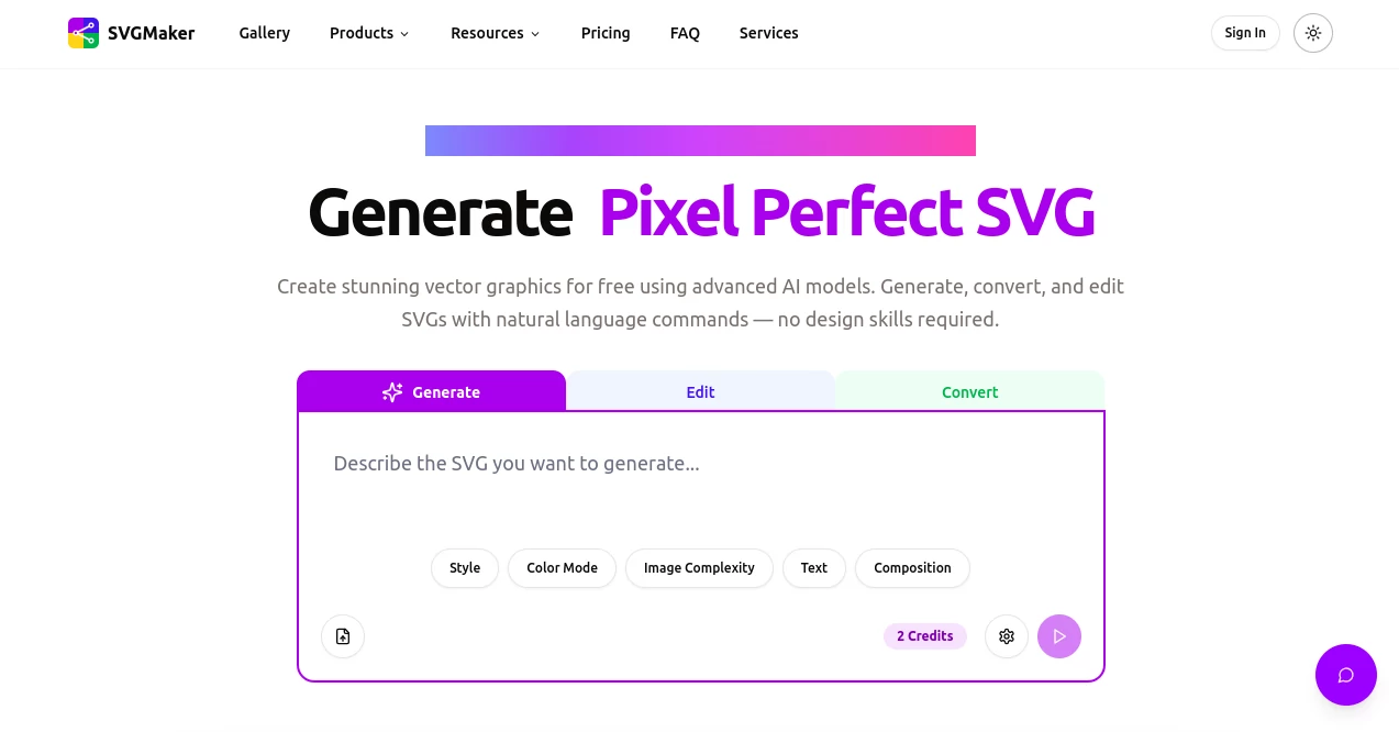 Screenshot of SVGMaker – An AI tool in the ,AI Icon Generator ,AI Logo Generator ,AI Design Generator ,AI Illustration Generator  category, showcasing its interface and key features.