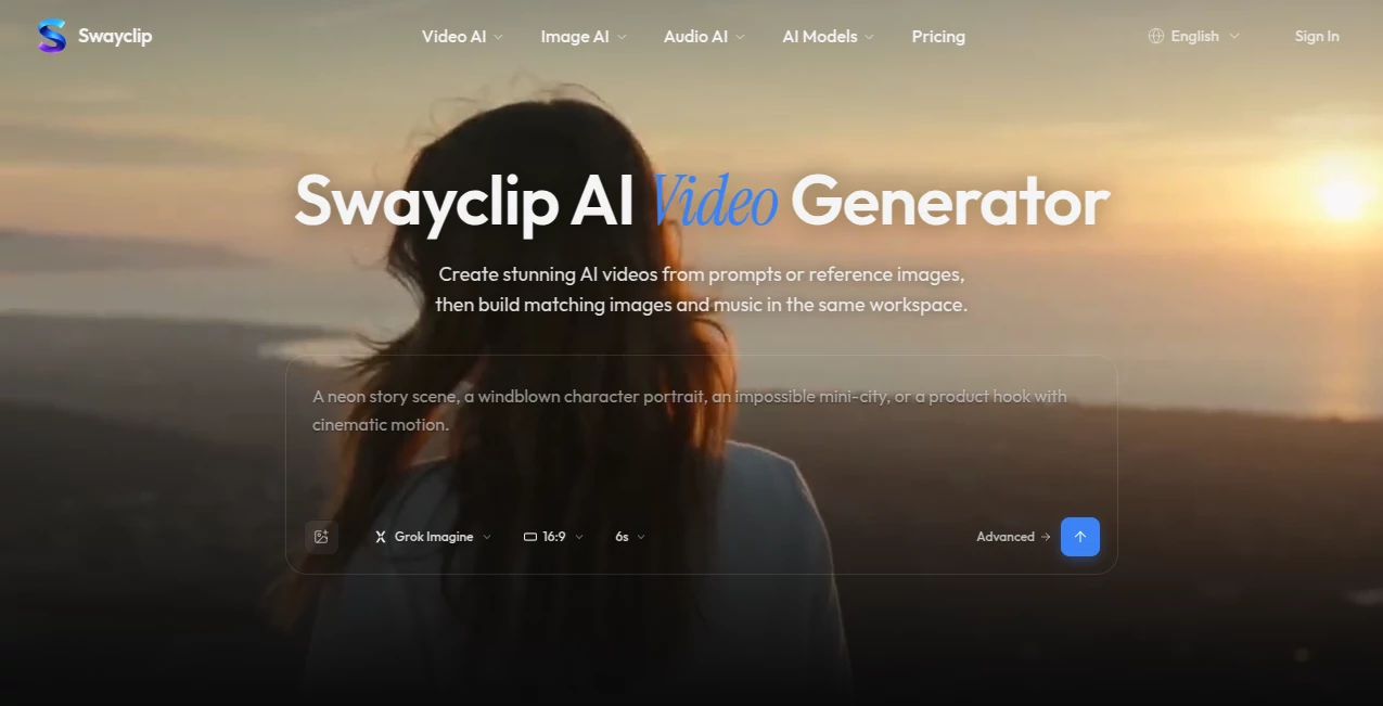 Screenshot of Swayclip – An AI tool in the ,AI Photo & Image Generator ,AI Video Generator ,AI Music Generator ,AI Design Generator  category, showcasing its interface and key features.