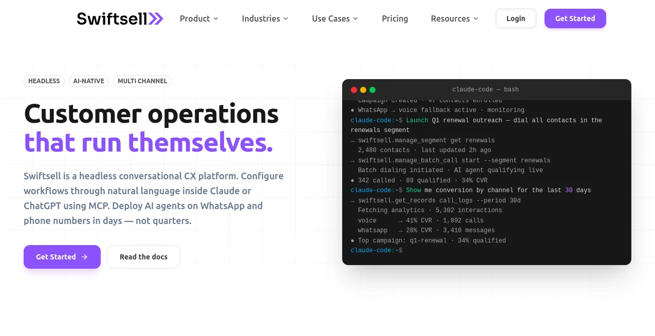 Screenshot of Swiftsell – An AI tool in the ,AI Sales Assistant ,AI Voice Assistants ,AI Customer Service Assistant ,AI Voice & Audio Editing  category, showcasing its interface and key features.