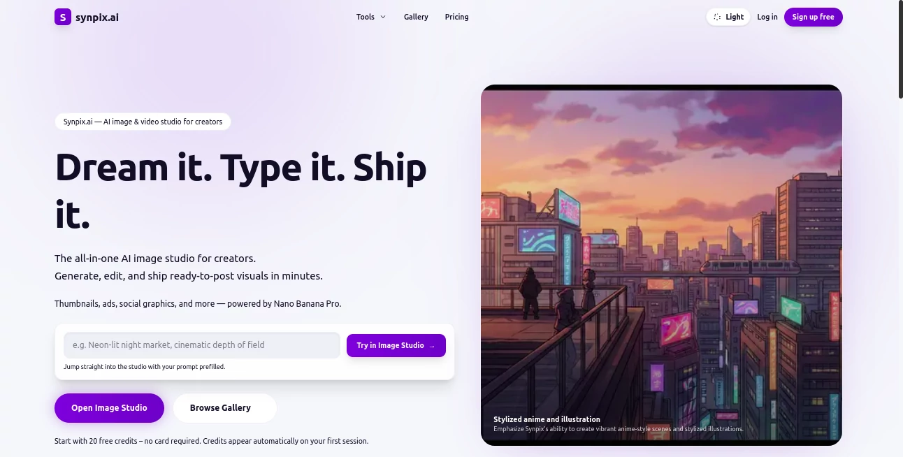 Screenshot of Synpix AI – An AI tool in the ,AI Text to Image ,AI Photo & Image Generator ,Photo & Image Editor ,AI Art Generator  category, showcasing its interface and key features.