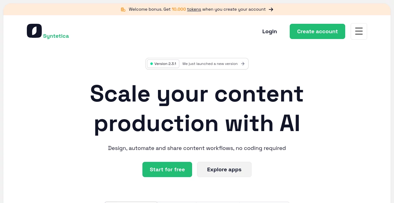 Screenshot of Syntetica – An AI tool in the ,AI Workflow Management ,AI Document Extraction ,AI Productivity Tools ,AI Presentation Generator  category, showcasing its interface and key features.