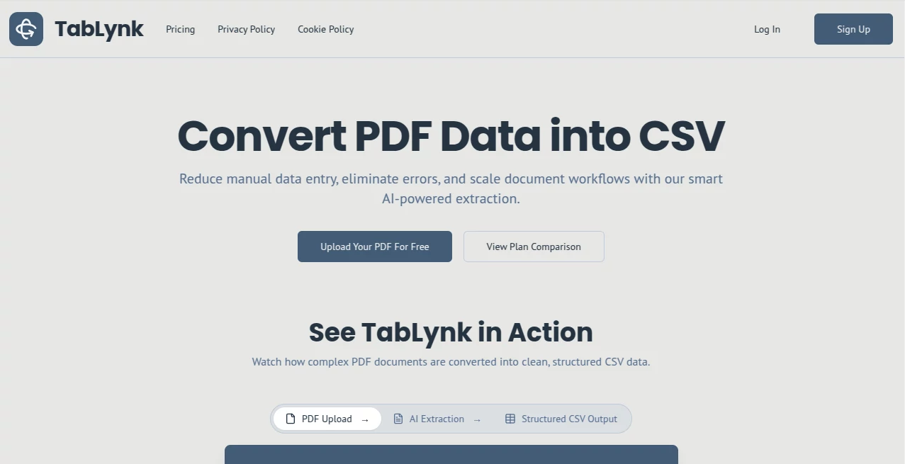Screenshot of TabLynk AI – An AI tool in the ,AI Data Mining ,AI Document Extraction ,AI Documents Assistant ,AI Productivity Tools  category, showcasing its interface and key features.