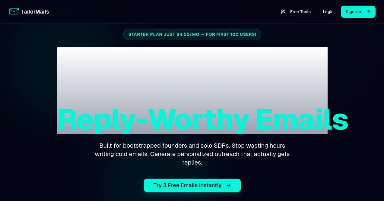 Screenshot of TailorMails – An AI tool in the ,AI Lead Generation ,AI Email Generator ,AI CRM Assistant ,AI Writing Assistants  category, showcasing its interface and key features.