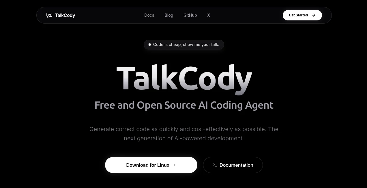 Screenshot of TalkCody – An AI tool in the ,AI Code Assistant ,AI Code Explanation ,AI Code Generator ,AI Developer Tools  category, showcasing its interface and key features.