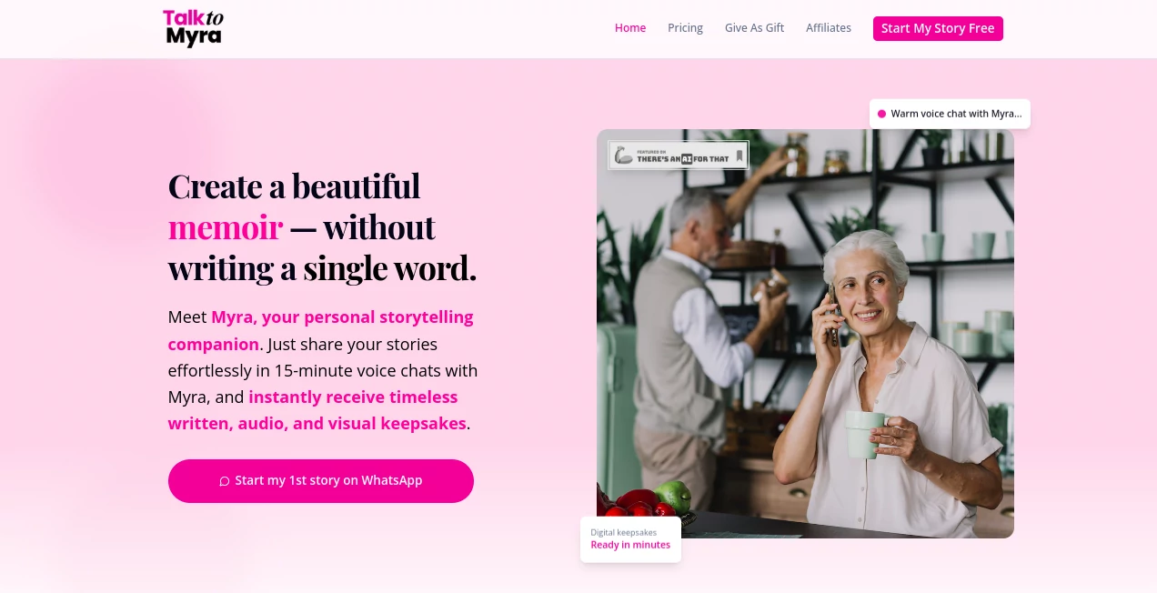 Screenshot of Talk to Myra – An AI tool in the ,AI Chatbot ,AI Girlfriend ,AI Life Assistant ,AI Coaching  category, showcasing its interface and key features.
