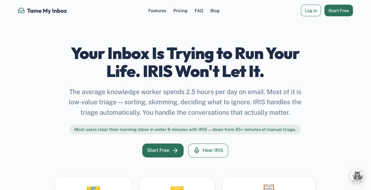 Screenshot of Tame My Inbox – An AI tool in the ,AI Email Assistant ,AI Productivity Tools ,AI Workflow Management  category, showcasing its interface and key features.