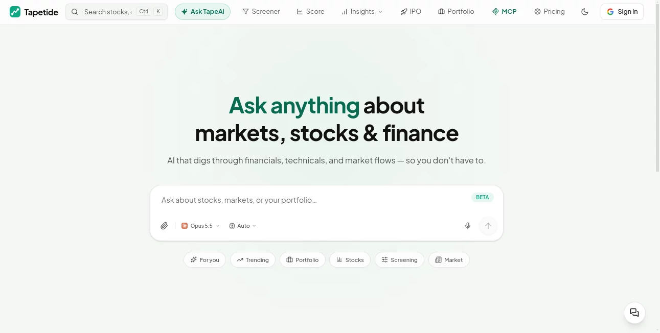 Screenshot of Tapetide – An AI tool in the ,AI Developer Tools ,AI Research Tool ,AI Trading Bot Assistant ,AI Investing Assistant ,Business  category, showcasing its interface and key features.