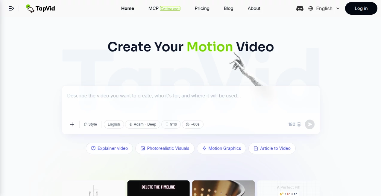 Screenshot of Tapvid – An AI tool in the ,AI Animated Video ,AI Video Editor ,AI Text to Video ,AI Video Generator  category, showcasing its interface and key features.