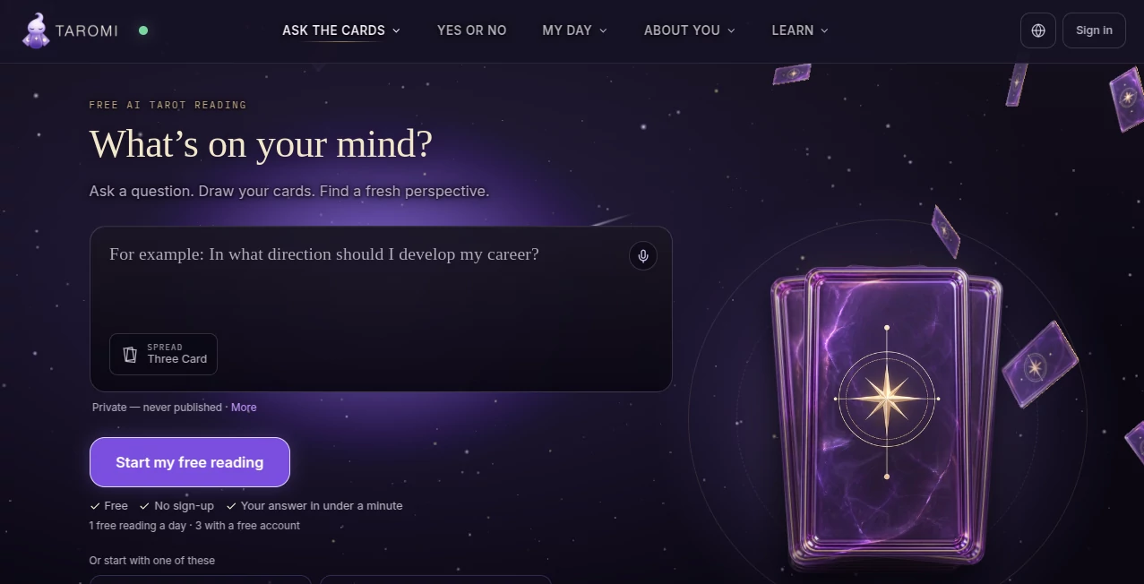Screenshot of Taromi – An AI tool in the ,Other  category, showcasing its interface and key features.